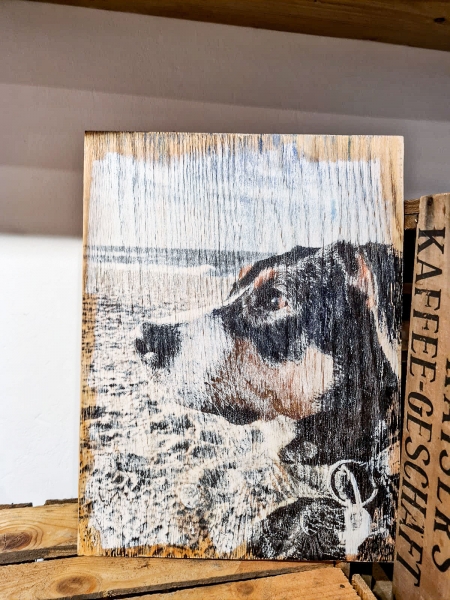 Hundebild auf Holz gedruckt